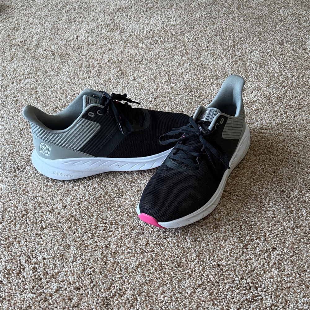 FootJoy Women's Black and Gray Athletic Golf Shoes with Pink Accent